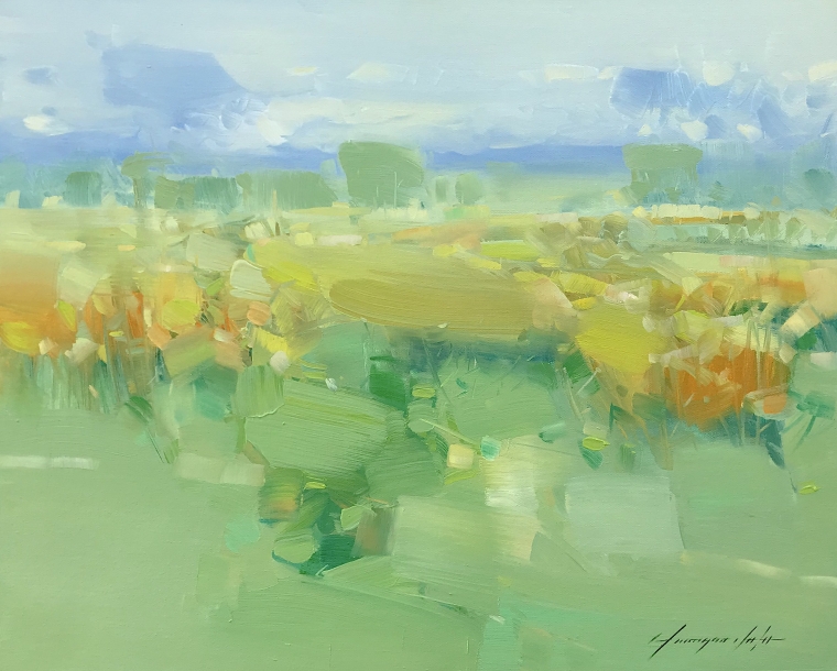 Field in Bloom, Original oil Painting, Handmade artwork, One of a Kind       